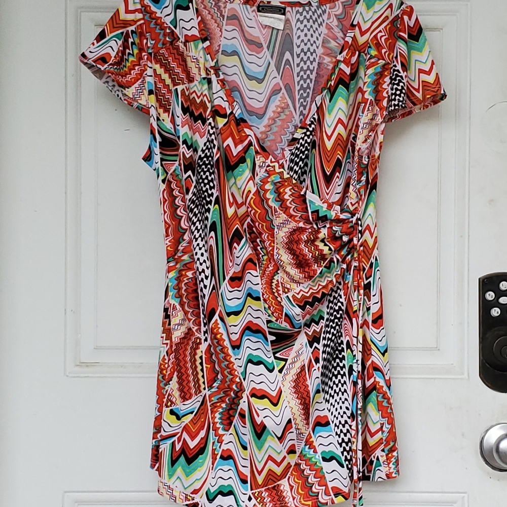 3/$30 Clientele Faux Wrap Cap Sleeve Top